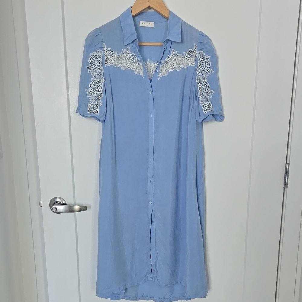 Aritzia Light Blue Dress with White Lace Detail